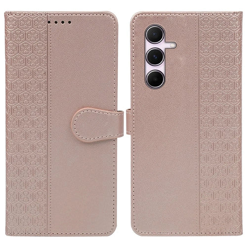 For Samsung Galaxy A16 5G / 4G Case Magnetic Clasp Four Leaf Clover Leather Phone Cover - Rose Gold - 1