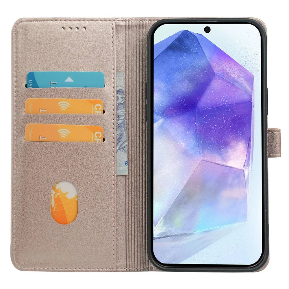 For Samsung Galaxy A16 5G / 4G Case Magnetic Clasp Four Leaf Clover Leather Phone Cover - Rose Gold - 2