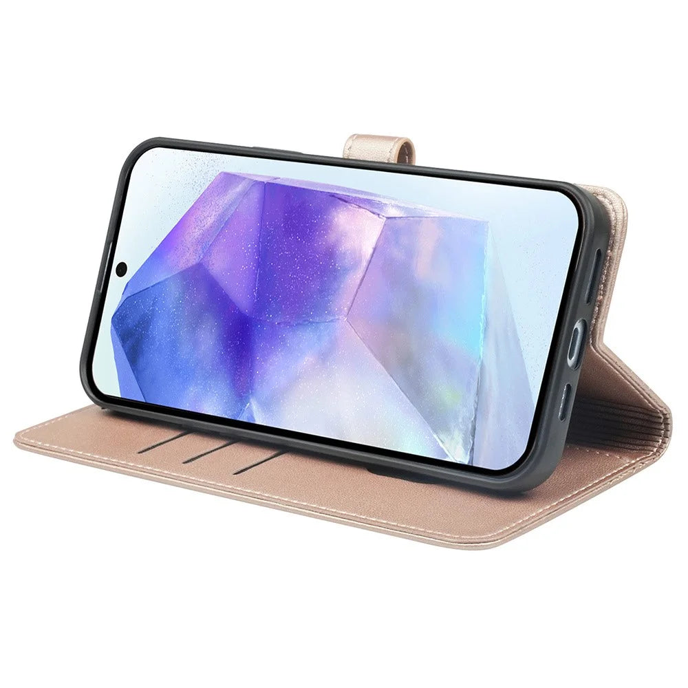 For Samsung Galaxy A16 5G / 4G Case Magnetic Clasp Four Leaf Clover Leather Phone Cover - Rose Gold - 3