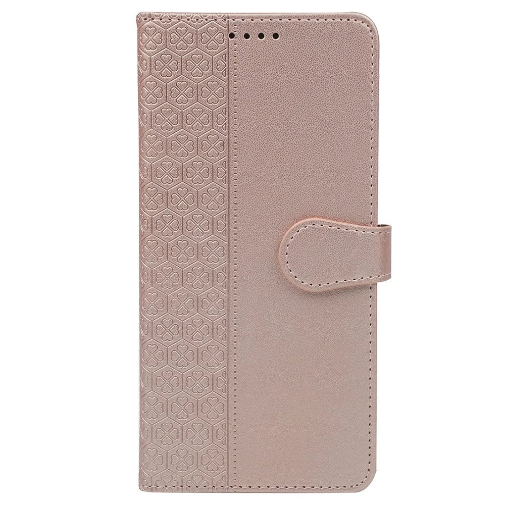 For Samsung Galaxy A16 5G / 4G Case Magnetic Clasp Four Leaf Clover Leather Phone Cover - Rose Gold - 5