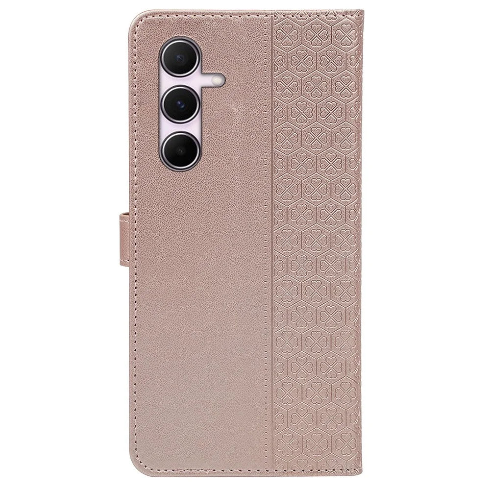 For Samsung Galaxy A16 5G / 4G Case Magnetic Clasp Four Leaf Clover Leather Phone Cover - Rose Gold - 6
