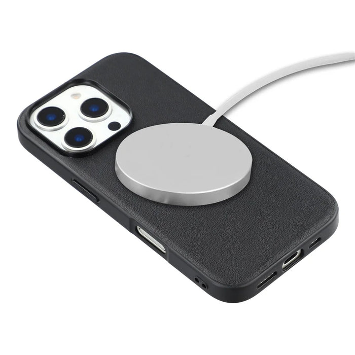 For iPhone 16 Pro Case Compatible with MagSafe Nappa Texture Genuine Cow Leather Coated PC TPU Phone Cover - 5