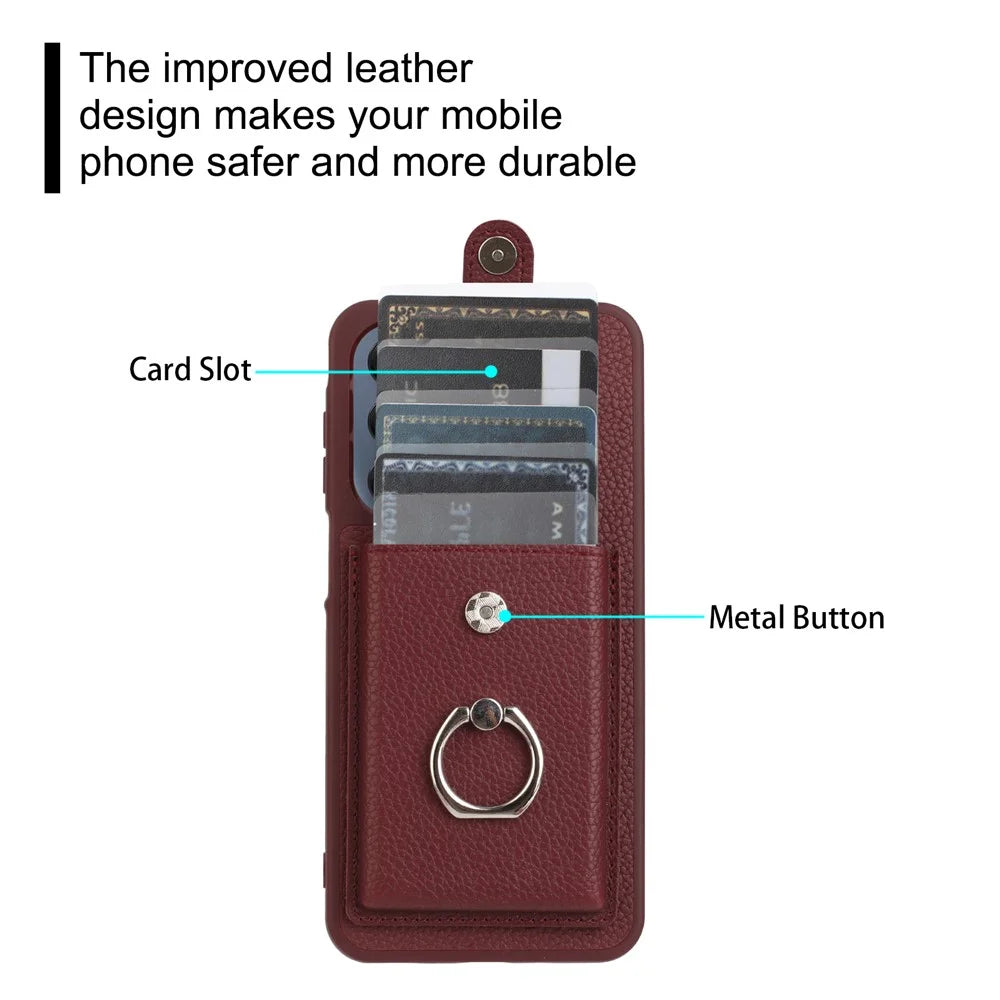 For Samsung Galaxy S25 FE Case with Ring Kickstand Drawing Type Card Slots Leather Back Cover - Black - 7