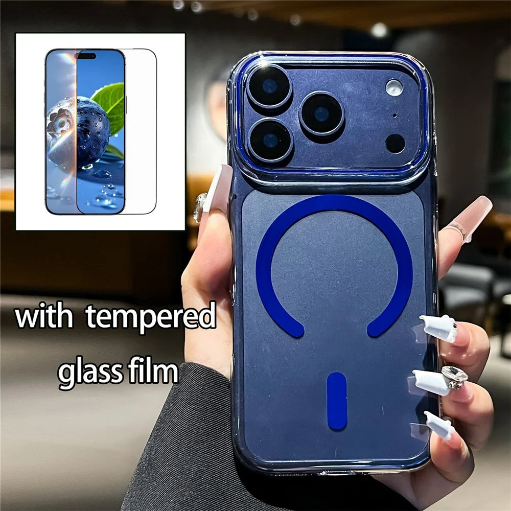For iPhone 17 Pro Case Compatible with MagSafe Ultra Thin PC Transparent Phone Cover with Tempered Glass Film - Sapphire - 2