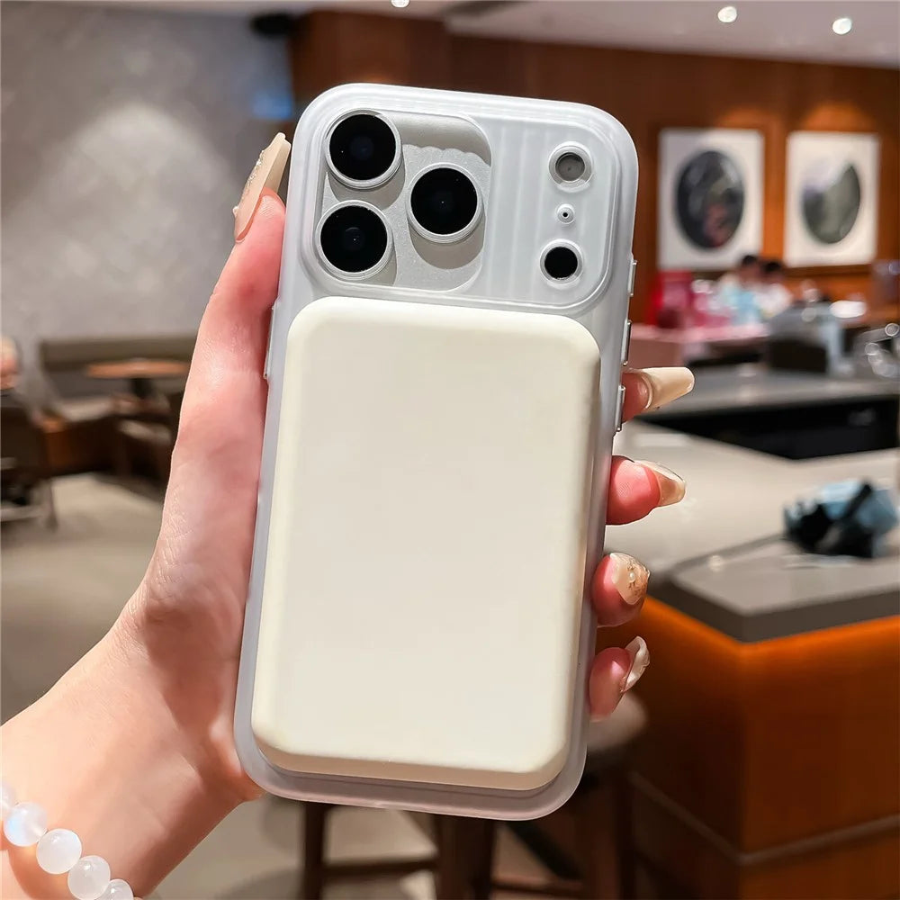 For iPhone 17 Pro Case Compatible with MagSafe Corrugated Texture PC Phone Cover with Tempered Glass Film - Blue  /  White - 4