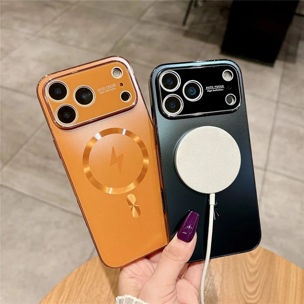 For iPhone 17 Pro Max Case Compatible with MagSafe Electroplated Matte PC TPU Phone Cover with Tempered Glass Film - Dark Blue - 3