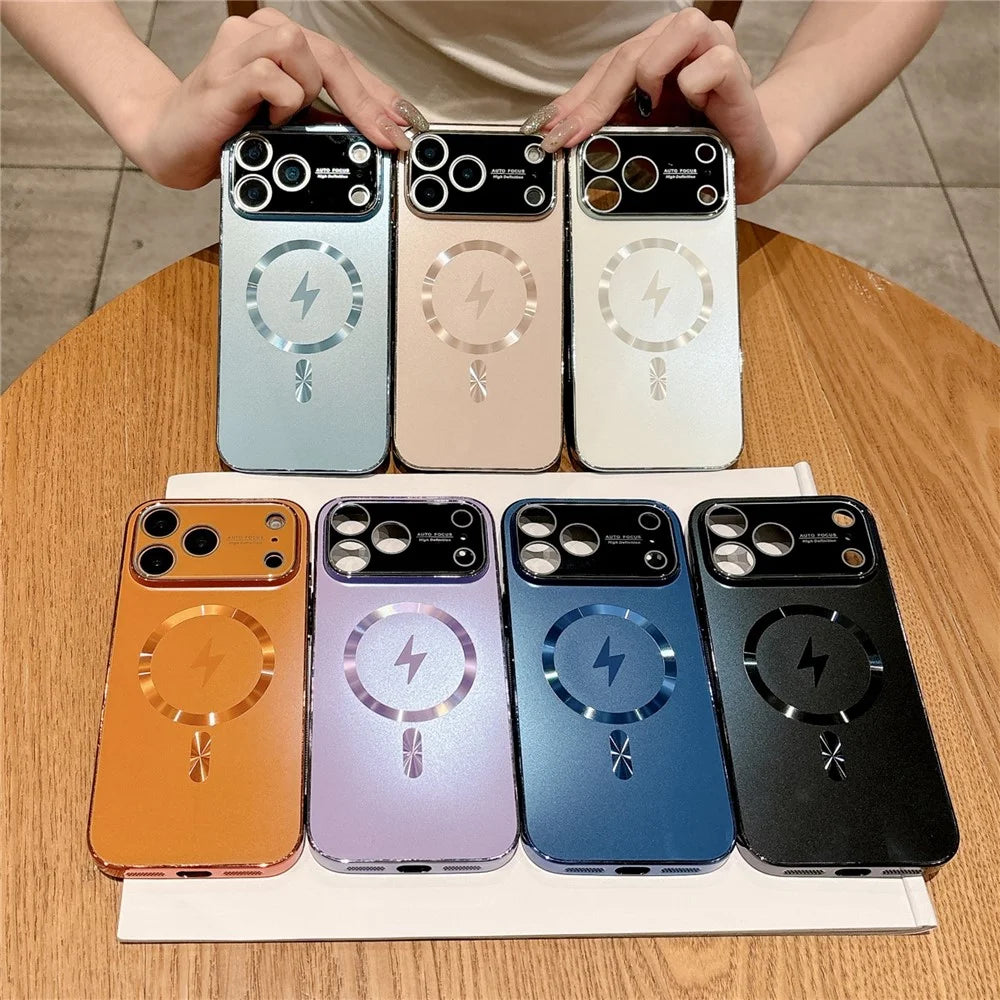 For iPhone 17 Pro Max Case Compatible with MagSafe Electroplated Matte PC TPU Phone Cover with Tempered Glass Film - Dark Blue - 7