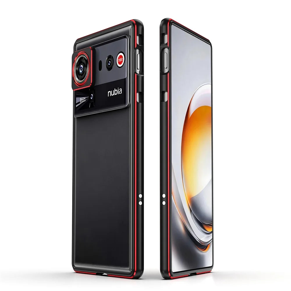 For ZTE nubia Z80 Ultra 5G Bumper Case Metal Frame Phone Cover with Camera Lens Guard - Black / Red - 1