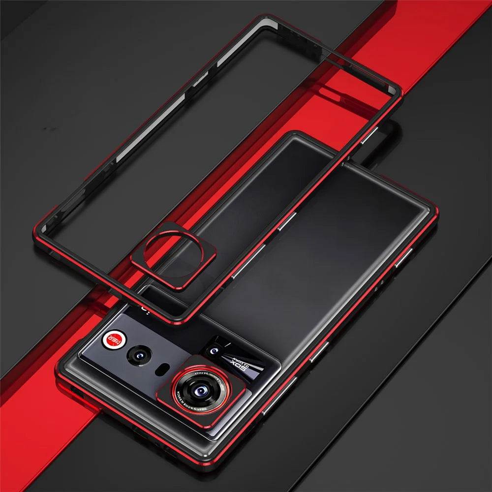 For ZTE nubia Z80 Ultra 5G Bumper Case Metal Frame Phone Cover with Camera Lens Guard - Black / Red - 2