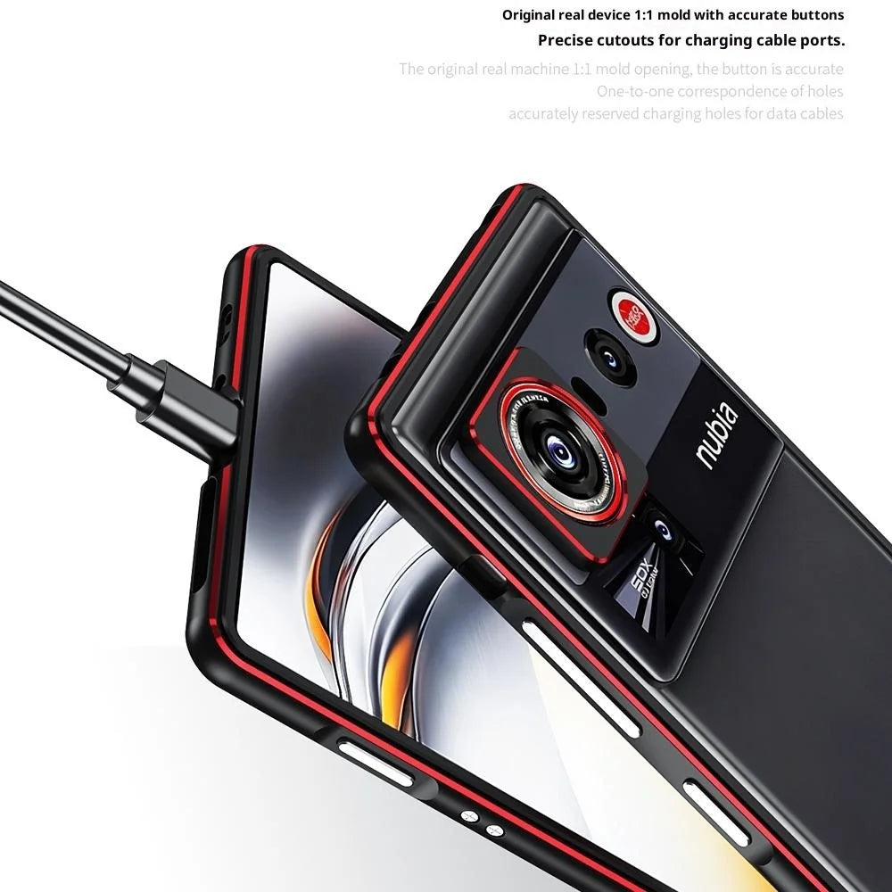 For ZTE nubia Z80 Ultra 5G Bumper Case Metal Frame Phone Cover with Camera Lens Guard - Black / Red - 3