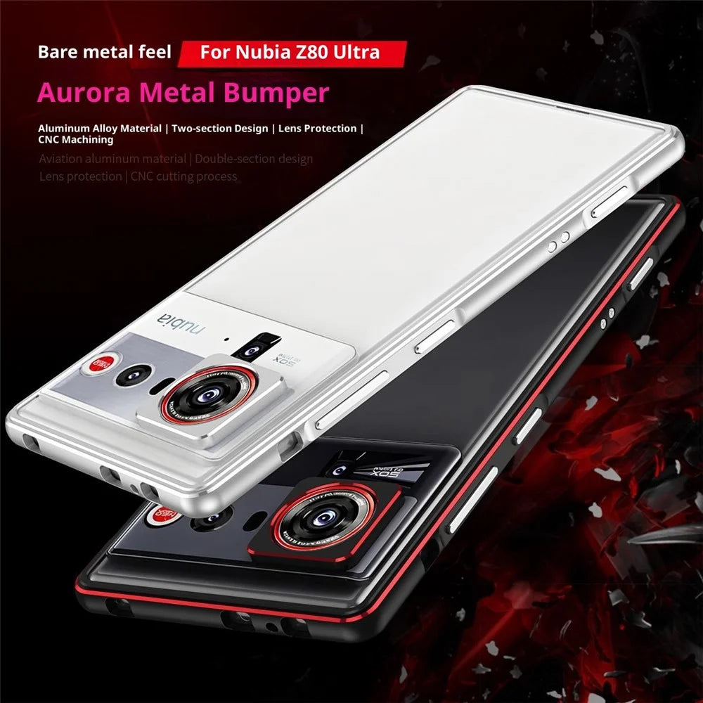 For ZTE nubia Z80 Ultra 5G Bumper Case Metal Frame Phone Cover with Camera Lens Guard - Black / Red - 4