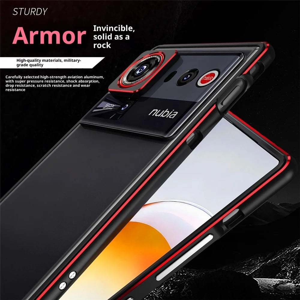 For ZTE nubia Z80 Ultra 5G Bumper Case Metal Frame Phone Cover with Camera Lens Guard - Black / Red - 5