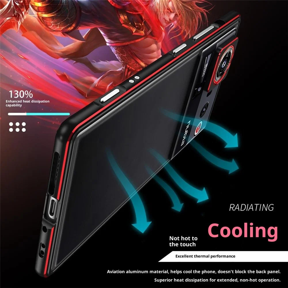 For ZTE nubia Z80 Ultra 5G Bumper Case Metal Frame Phone Cover with Camera Lens Guard - Black / Red - 6