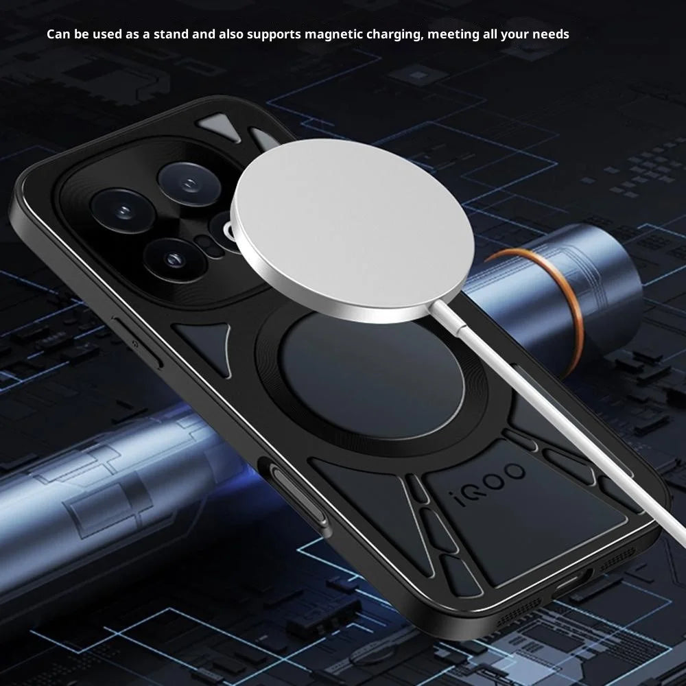 For vivo iQOO 15 5G Magnetic Case Hollow Heat Dissipation Silicone + PC + Metal Bumper Phone Cover - Black - 4