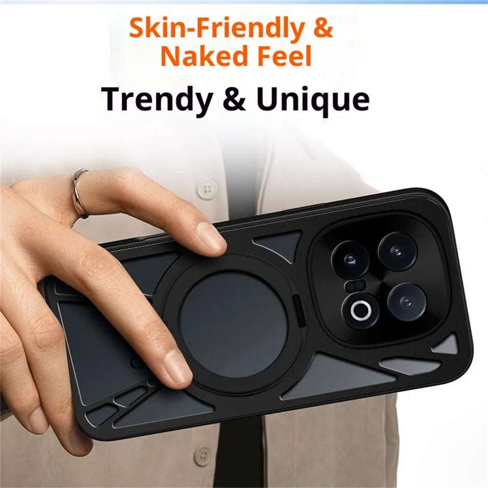For vivo iQOO 15 5G Case Magnetic Kickstand Hollow Heat Dissipation Silicone + PC + Metal Bumper Phone Cover - Black - 7