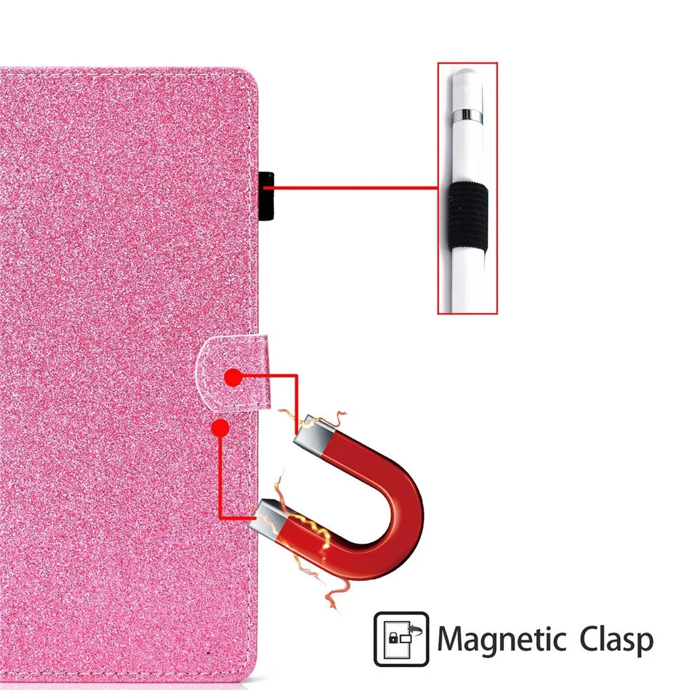 For iPad (2025) / 10.9 (2022) Glitter Powder PU Leather Tablet Case Auto Wake / Sleep Anti-Scratch Cover with Stand Card Holder - Pink - 6