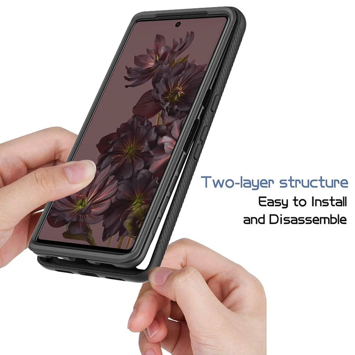 For Google Pixel 7 Pro 5G PET Screen Protector Phone Case Hard PC + Soft TPU Shockproof Cover - Black - 3