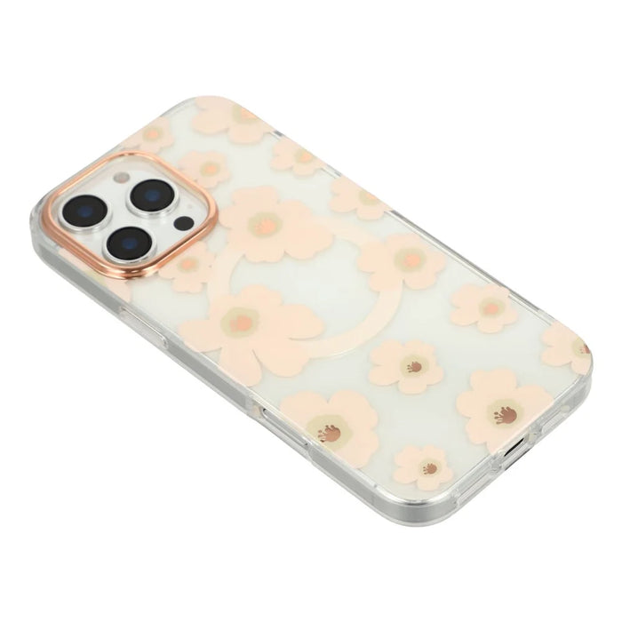 For iPhone 16 Pro Max Case Compatible with MagSafe Floral Pattern TPU PC Phone Back Cover - Pink - 4