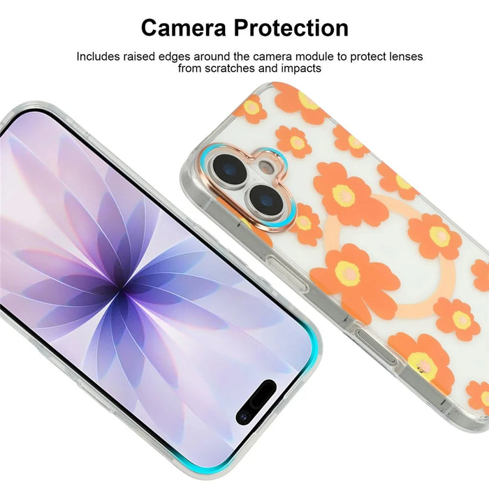 For iPhone 17 Case Compatible with MagSafe Floral Pattern TPU PC Phone Back Cover - Orange - 7