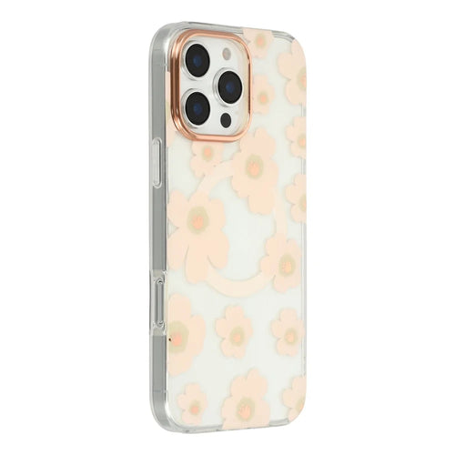 For iPhone 16 Pro Case Compatible with MagSafe Floral Pattern TPU PC Phone Back Cover - Pink - 1