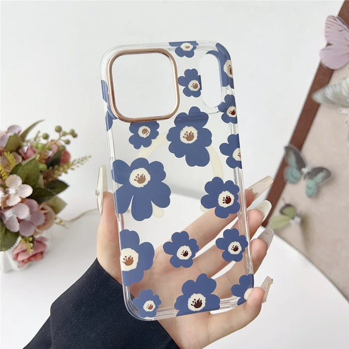 For iPhone 17 Pro Max Case Compatible with MagSafe Floral Pattern TPU PC Phone Back Cover - Orange - 4