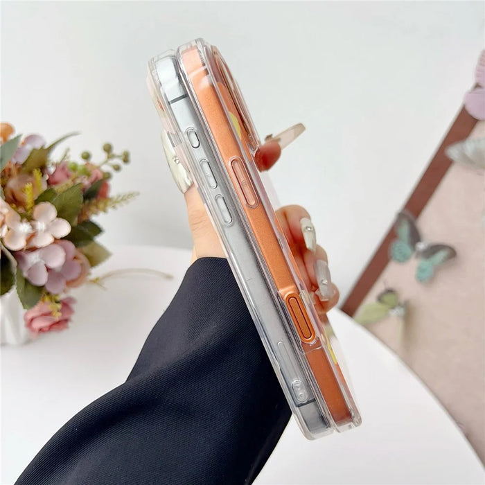For iPhone 17 Pro Max Case Compatible with MagSafe Floral Pattern TPU PC Phone Back Cover - Orange - 6