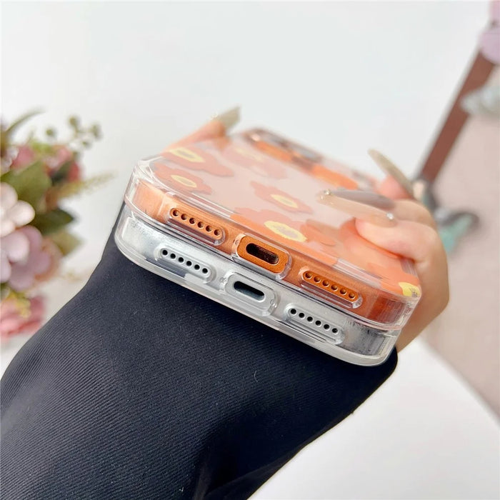 For iPhone 17 Pro Case Compatible with MagSafe Floral Pattern TPU PC Phone Back Cover - Orange - 7