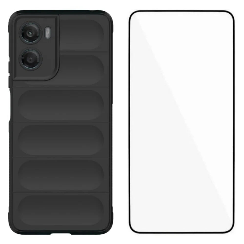 WANLONFENG For Motorola Moto G06 Power 4G / G06 4G TPU Case HD Series Anti Slip Phone Cover with Tempered Glass - Black - 1