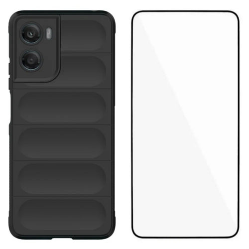 WANLONFENG For Motorola Moto G06 Power 4G / G06 4G TPU Case HD Series Anti Slip Phone Cover with Tempered Glass - Black - 1