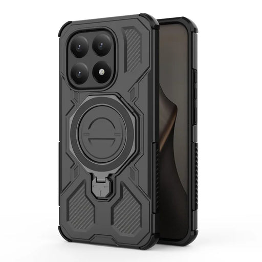 WANLONFENG For Xiaomi 15T Case Kickstand with 2Pcs Screen Film  KJ Series PC TPU Phone Cover (Big Lens Hole) - Black - 2