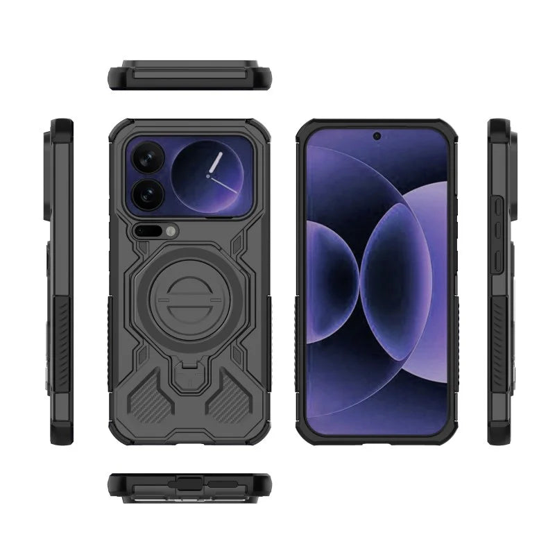 WANLONFENG For Xiaomi 17 Pro Max Case Kickstand with 2Pcs Screen Film  KJ Series PC TPU Phone Cover (Big Lens Hole) - Black - 3