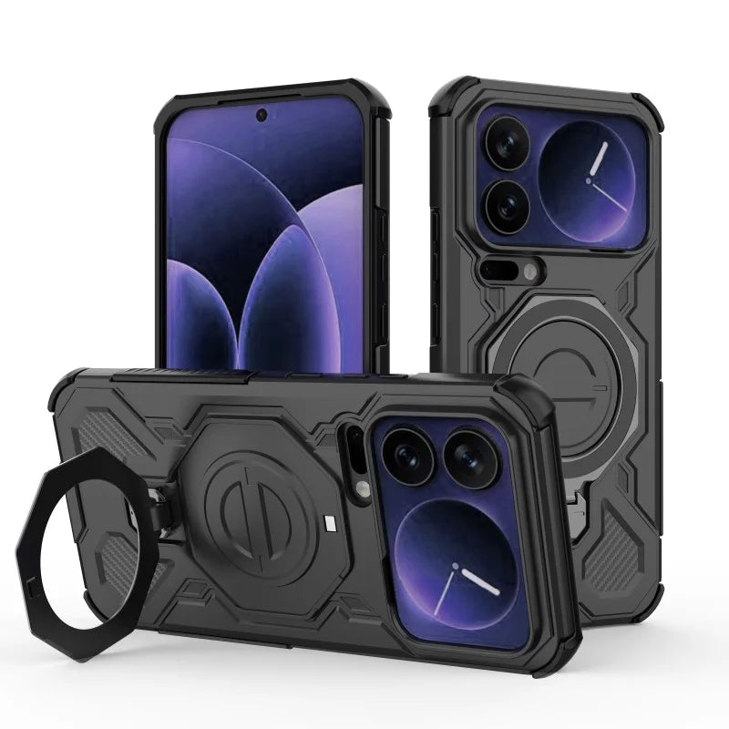 WANLONFENG For Xiaomi 17 Pro Max Case Kickstand with 2Pcs Screen Film  KJ Series PC TPU Phone Cover (Big Lens Hole) - Black - 4