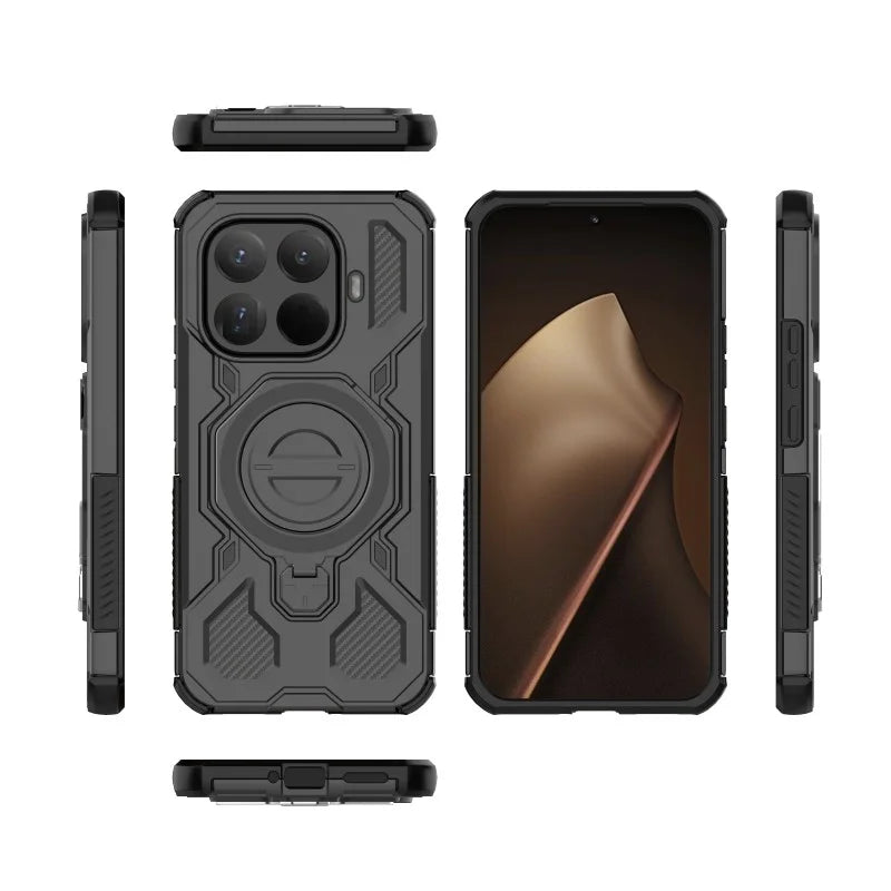 WANLONFENG For Xiaomi 15T Pro Case Kickstand with 2Pcs Screen Film  KJ Series PC TPU Phone Cover (Big Lens Hole) - Black - 3