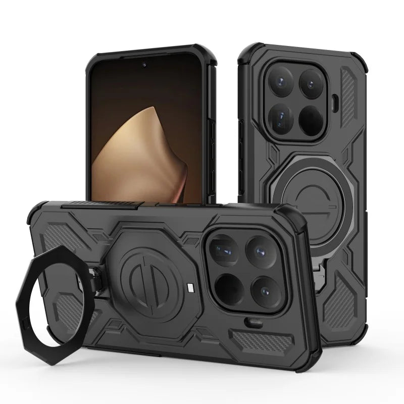 WANLONFENG For Xiaomi 15T Pro Case Kickstand with 2Pcs Screen Film  KJ Series PC TPU Phone Cover (Big Lens Hole) - Black - 4