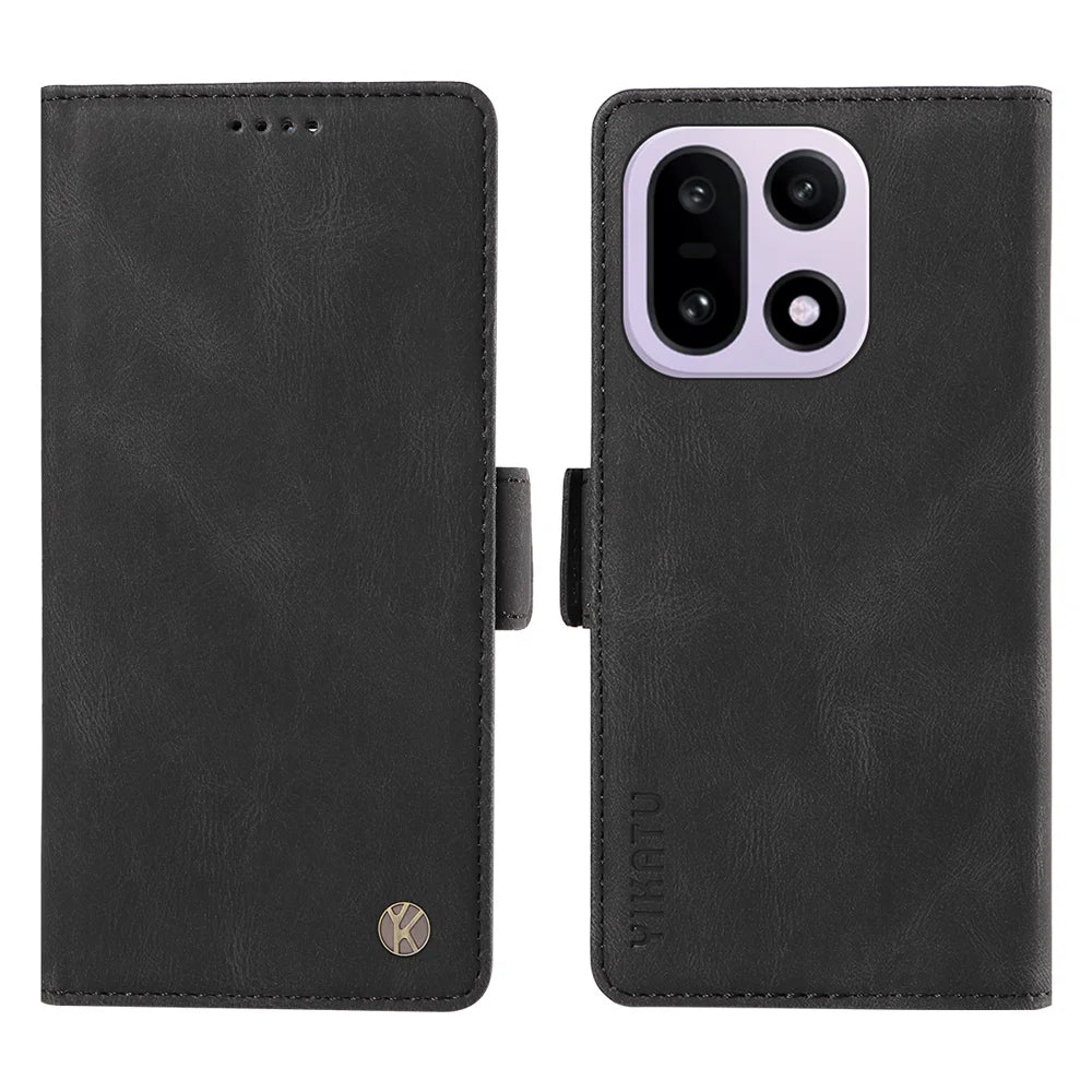 YIKATU For OnePlus 15 5G Leather Case  YK-005 Skin-touch Feeling Wallet Phone Cover - Black - 1