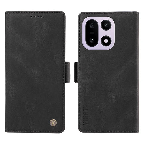 YIKATU For OnePlus 15 5G Leather Case  YK-005 Skin-touch Feeling Wallet Phone Cover - Black - 1