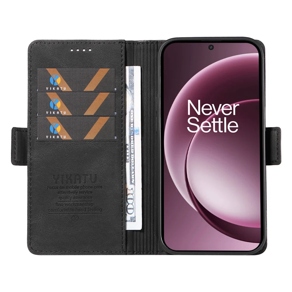 YIKATU For OnePlus 15 5G Leather Case  YK-005 Skin-touch Feeling Wallet Phone Cover - Black - 2
