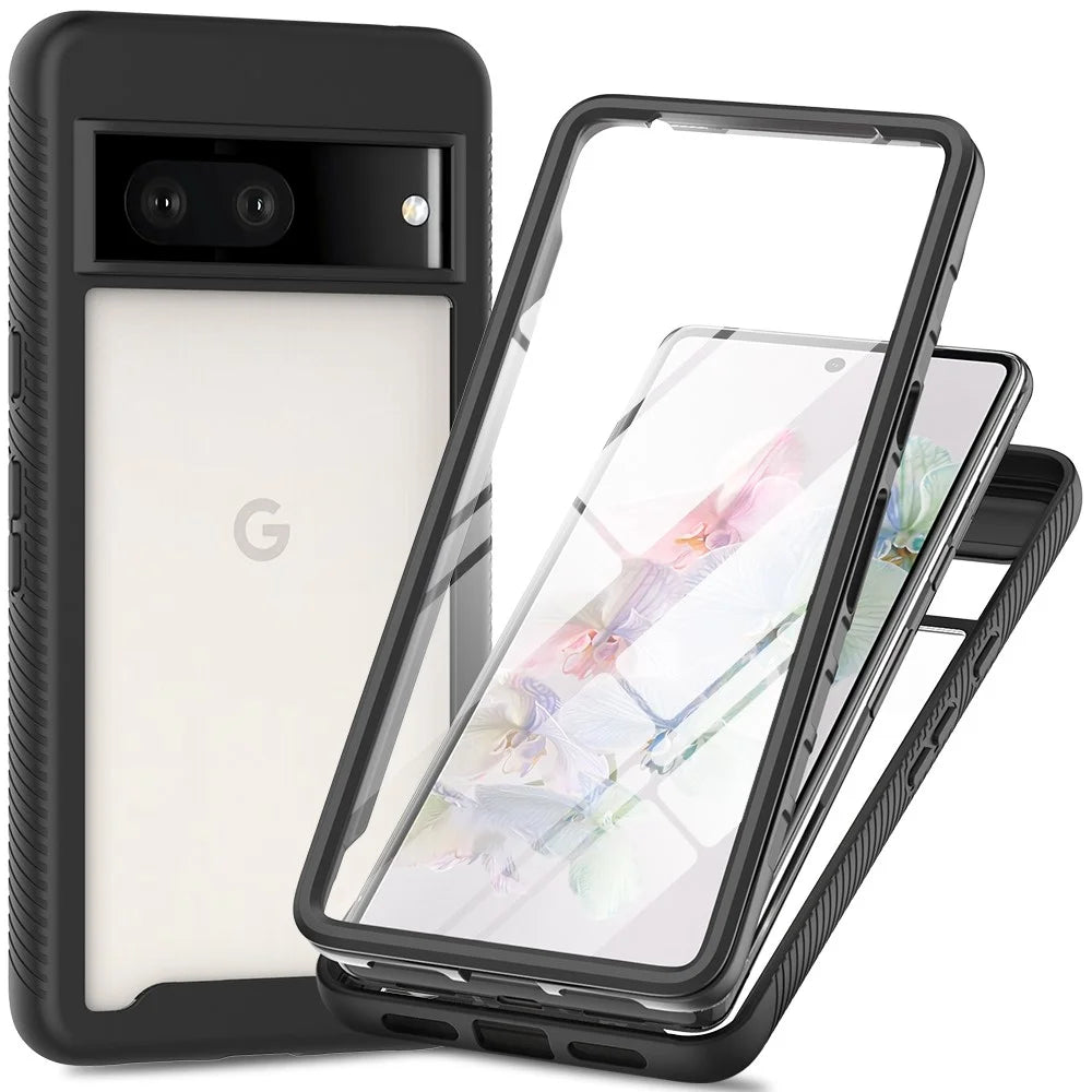 For Google Pixel 7 5G PC + TPU Full Protection Phone Case Anti-drop Protective Cover with PET Screen Protector - Black - 1