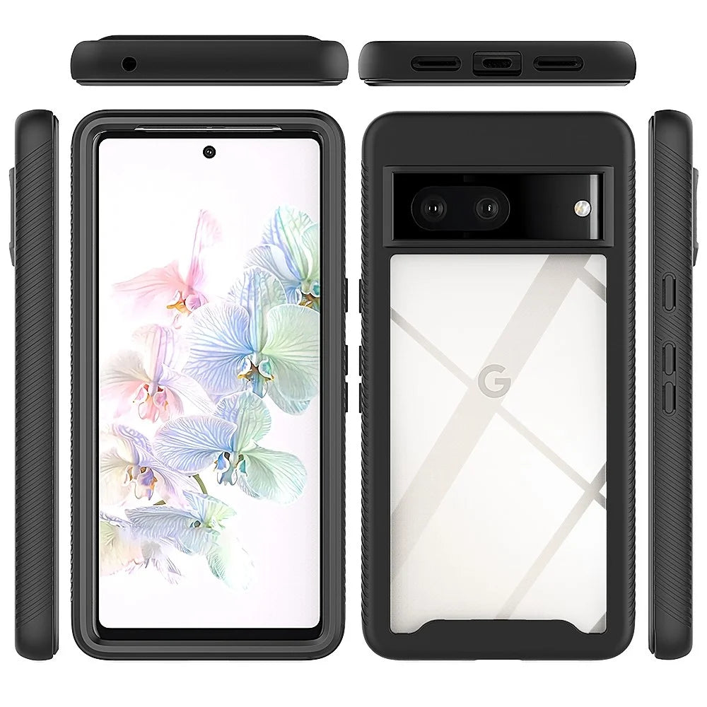 For Google Pixel 7 5G PC + TPU Full Protection Phone Case Anti-drop Protective Cover with PET Screen Protector - Black - 2