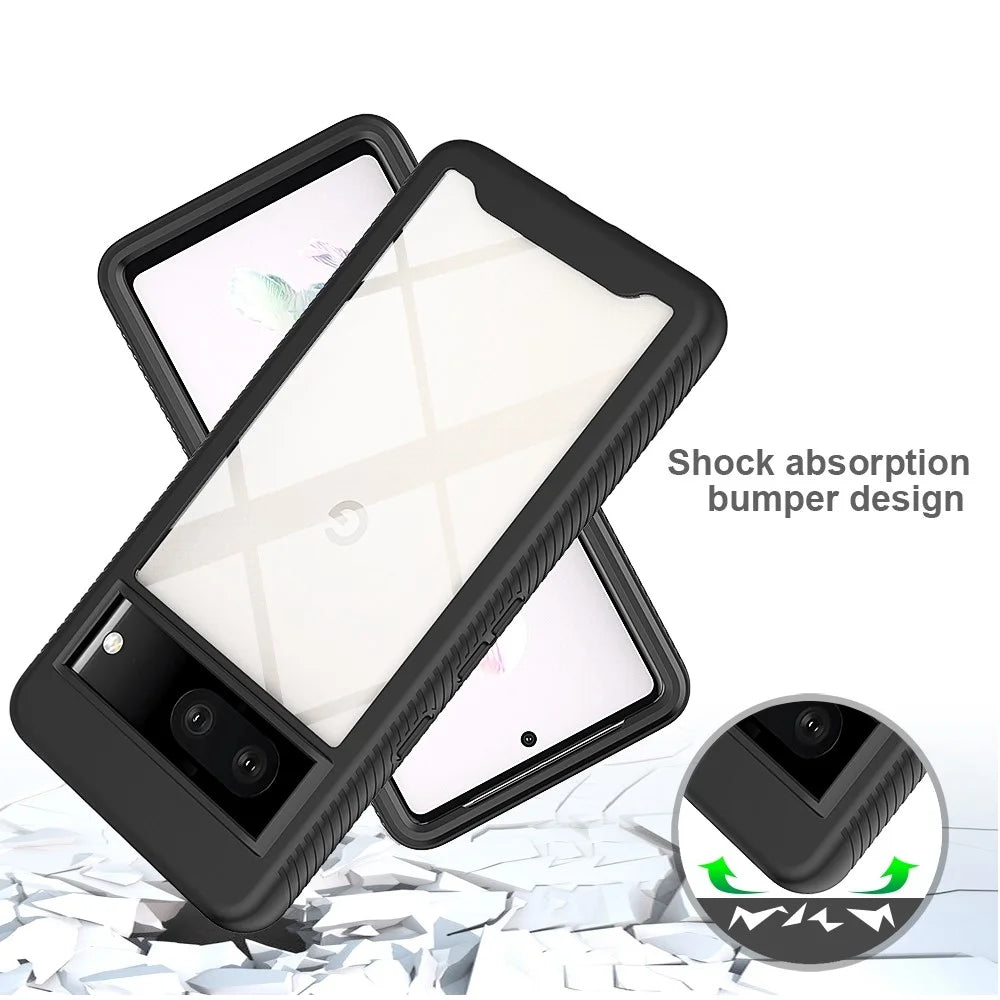 For Google Pixel 7 5G PC + TPU Full Protection Phone Case Anti-drop Protective Cover with PET Screen Protector - Black - 3
