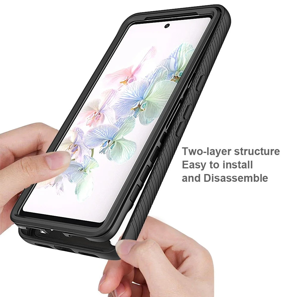 For Google Pixel 7 5G PC + TPU Full Protection Phone Case Anti-drop Protective Cover with PET Screen Protector - Black - 5
