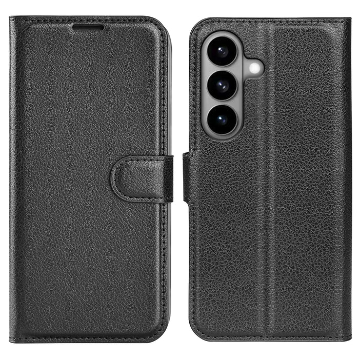 For Samsung Galaxy S26 Case Litchi Texture Shockproof Leather Wallet Phone Cover -  Black - 1