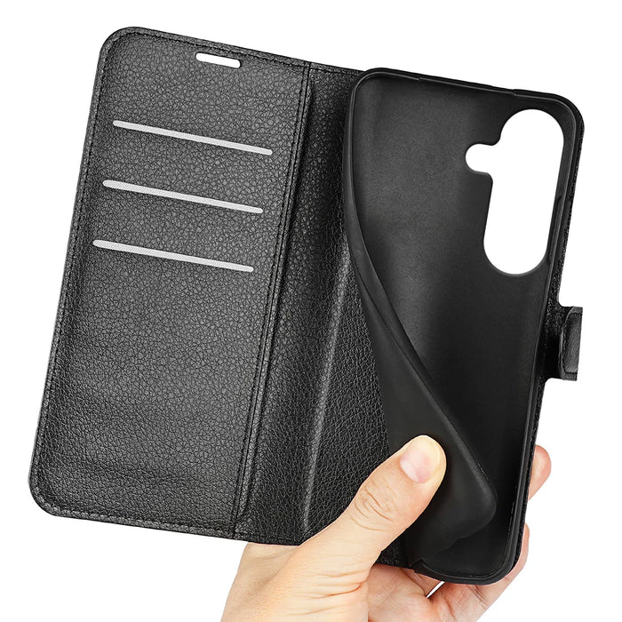 For Samsung Galaxy S26 Case Litchi Texture Shockproof Leather Wallet Phone Cover -  Black - 4