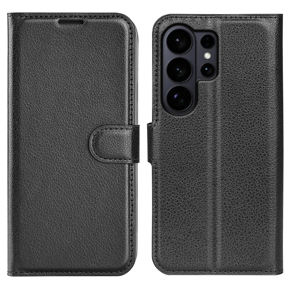 For Samsung Galaxy S26 Ultra Case Litchi Texture Shockproof Leather Wallet Phone Cover - Black - 1