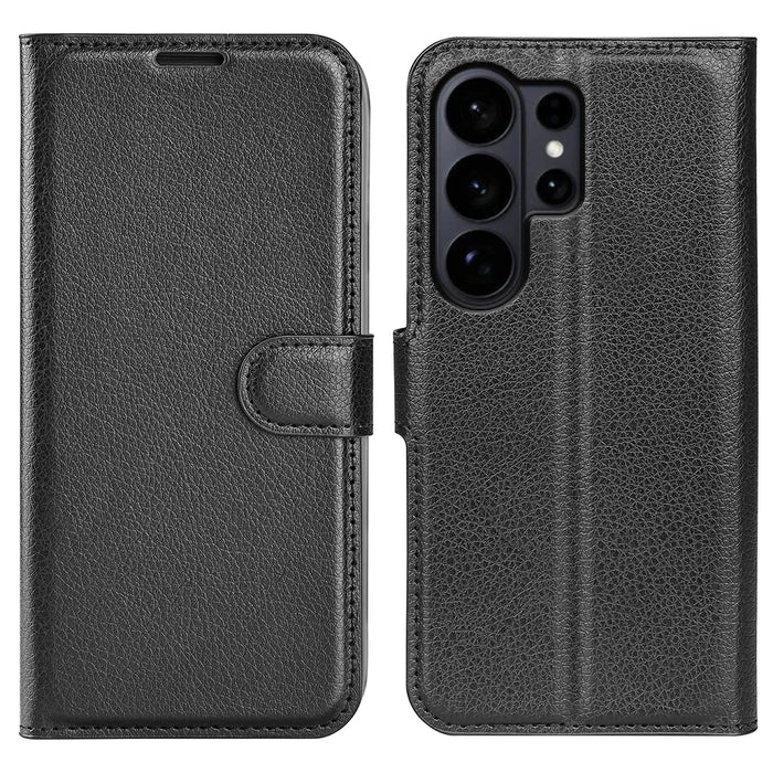 For Samsung Galaxy S26 Ultra Case Litchi Texture Shockproof Leather Wallet Phone Cover - Black - 1