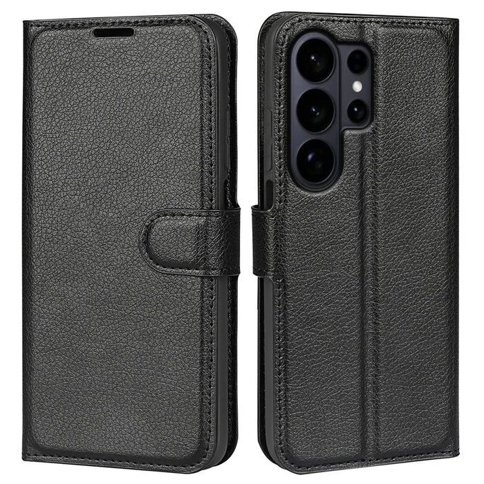 For Samsung Galaxy S26 Ultra Case Litchi Texture Shockproof Leather Wallet Phone Cover - Black - 4