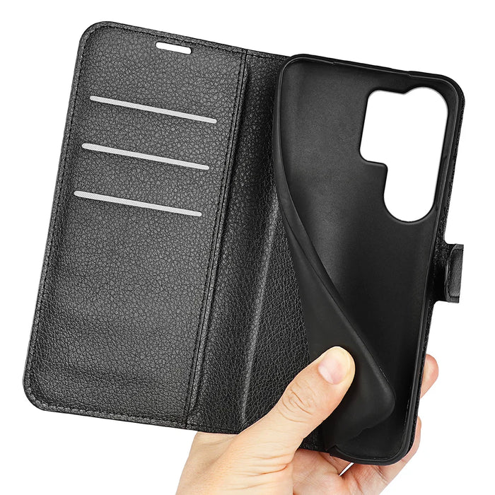 For Samsung Galaxy S26 Ultra Case Litchi Texture Shockproof Leather Wallet Phone Cover - Black - 5