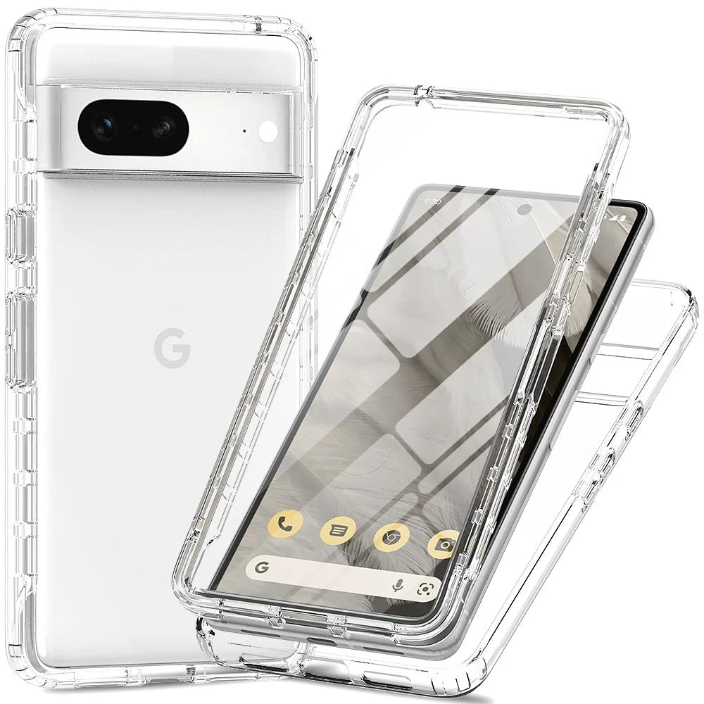 For Google Pixel 7 5G 3-in-1 Hybrid PC + TPU Cell Phone Shell Cover Gradient Shockproof Case with PET Screen Protector - Transparent - 1