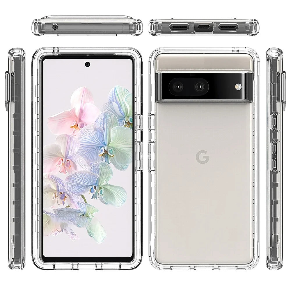 For Google Pixel 7 5G 3-in-1 Hybrid PC + TPU Cell Phone Shell Cover Gradient Shockproof Case with PET Screen Protector - Transparent - 2