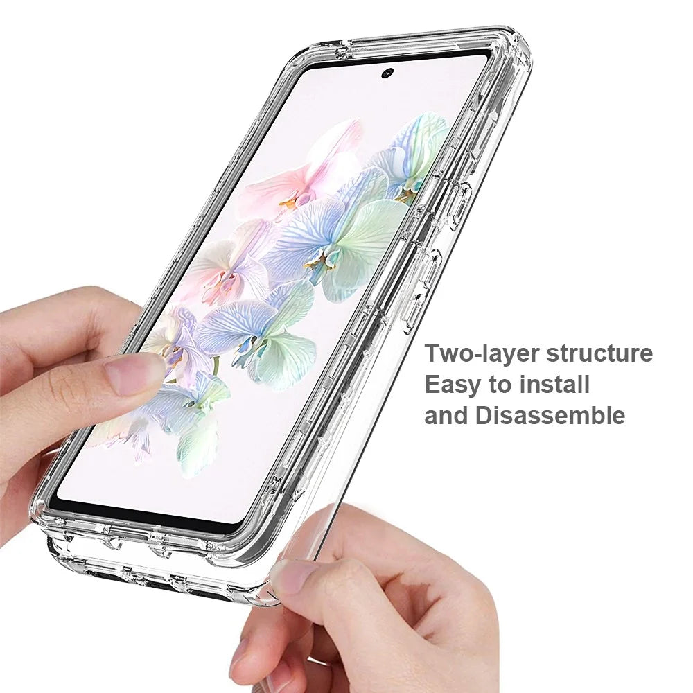For Google Pixel 7 5G 3-in-1 Hybrid PC + TPU Cell Phone Shell Cover Gradient Shockproof Case with PET Screen Protector - Transparent - 3
